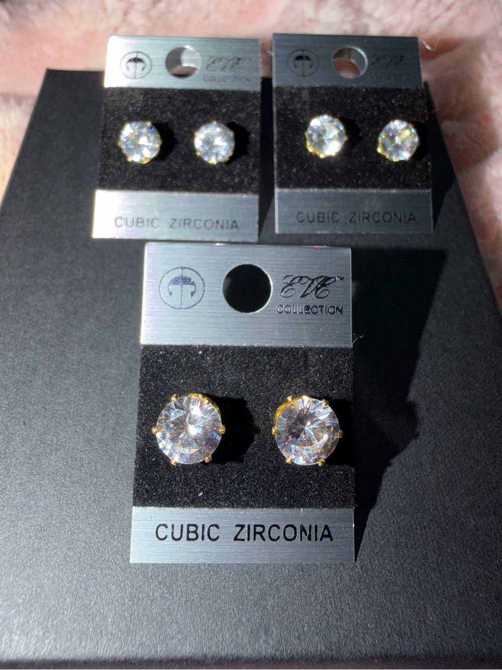 Gold-over CZ Pushback Studs - 3 pack
